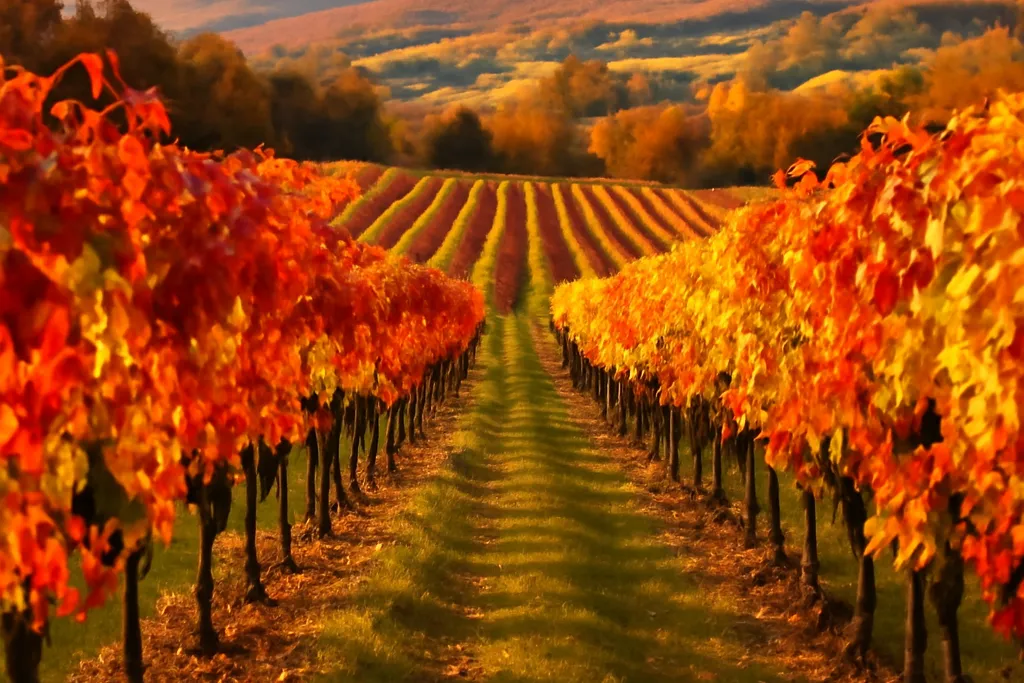 Vignoble des Cantons-de-l'Est en période de vendanges automnales