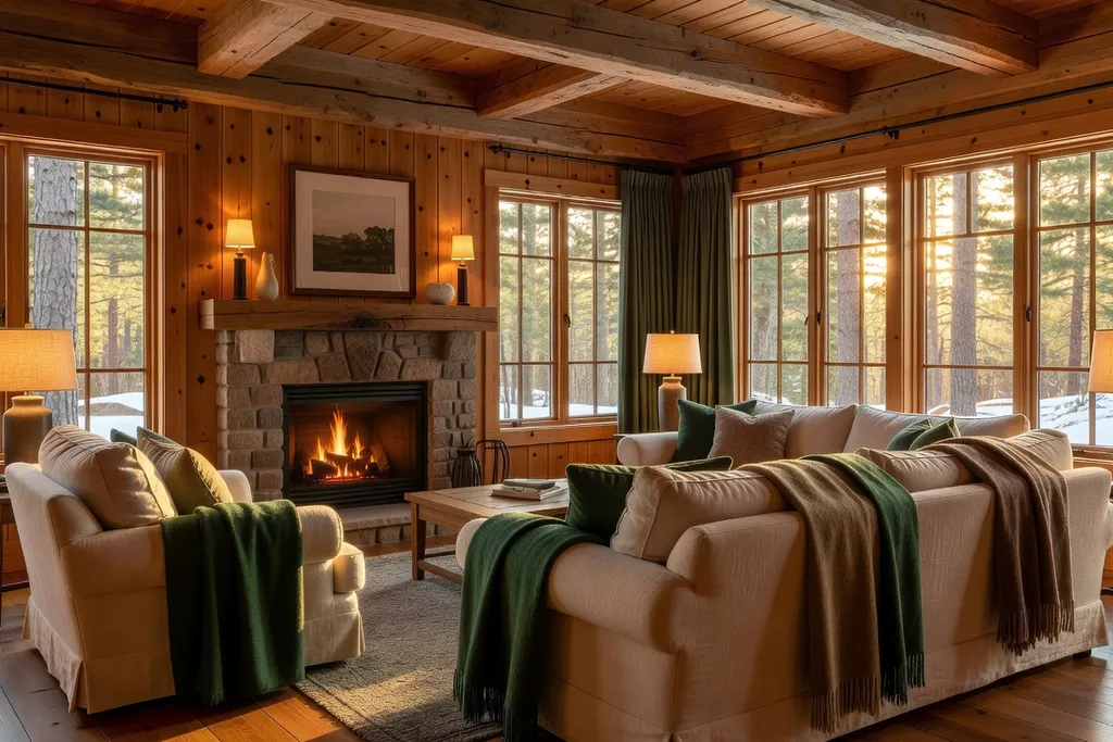 Interieur chaleureux d'un chalet quebecois amenage