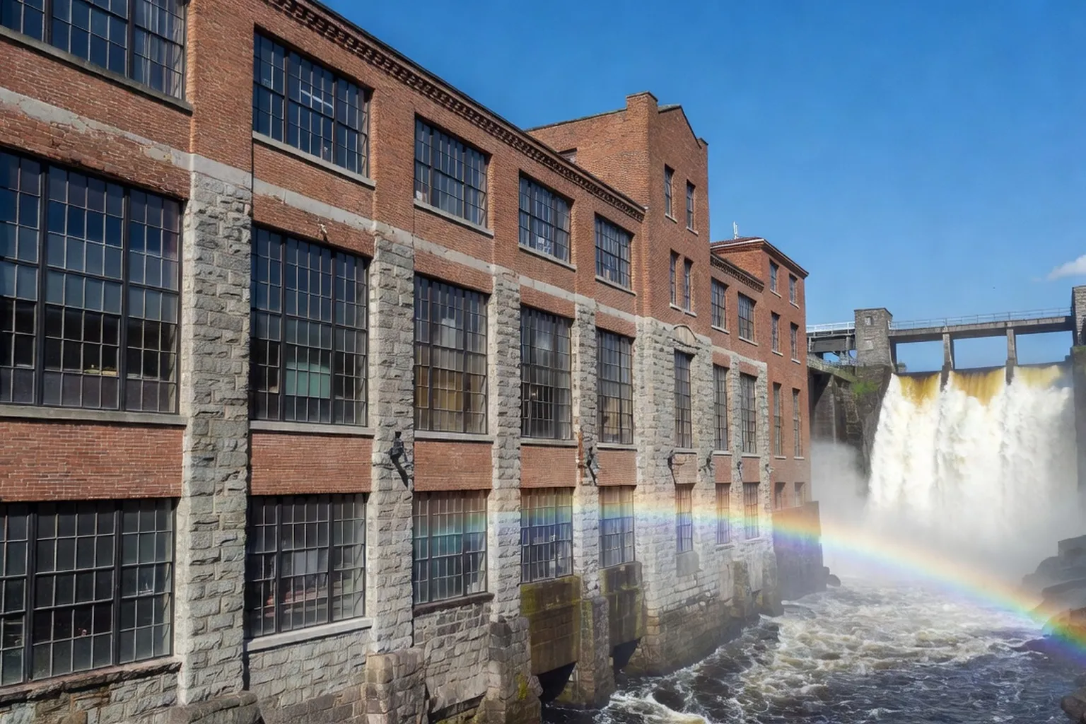 Shawinigan Cité de l'énergie : ancienne centrale hydroélectrique, rivière Saint-Maurice cascade