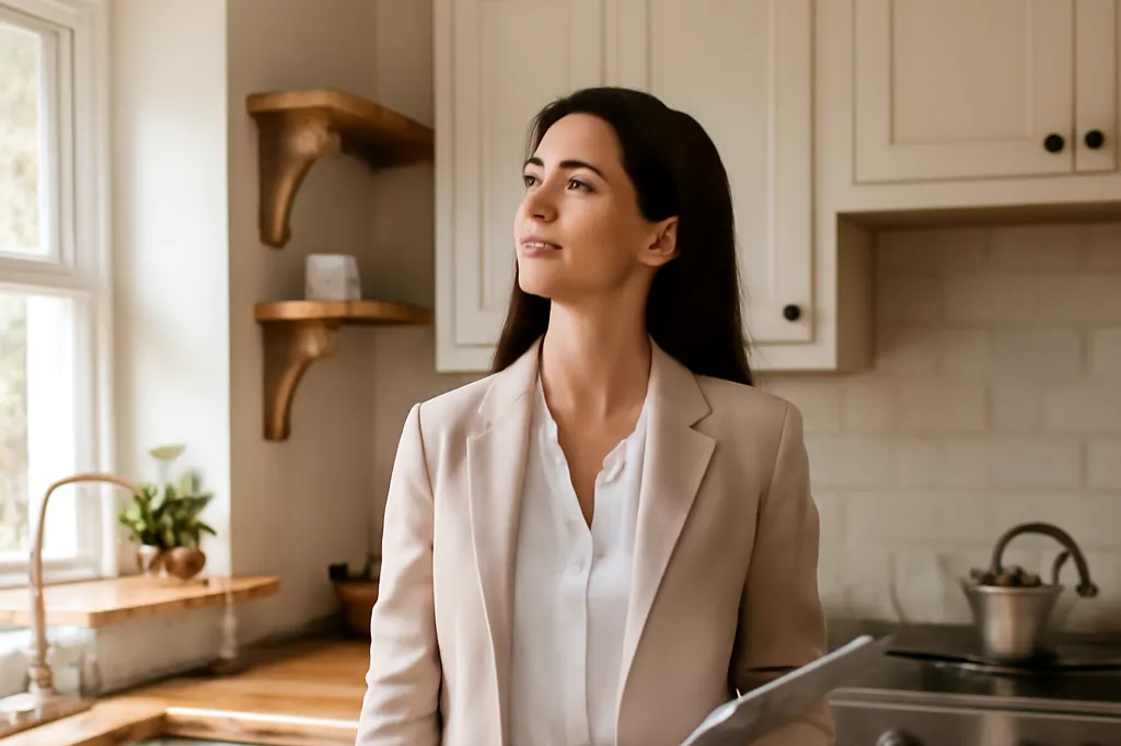 Property manager inspecting a cottage kitchen during a walkthrough