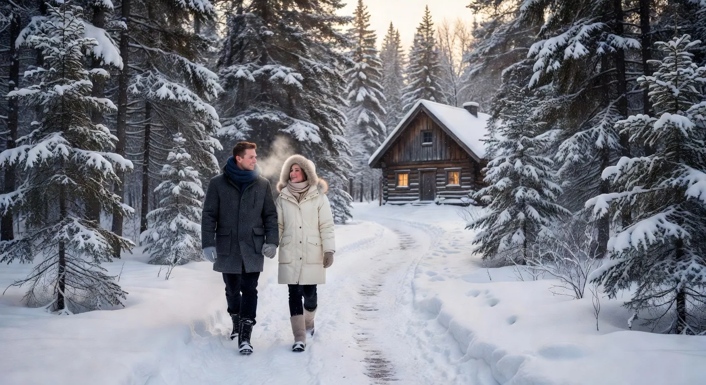 Intérieur chaleureux d'un chalet avec table dressée pour un dîner romantique